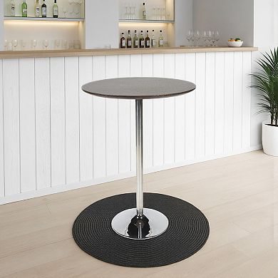 Dexo Bar Height Table, 30 Inch Espresso Brown Round Top, Chrome Steel