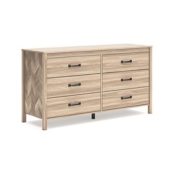 Bette Wide Dresser, 6 Drawers, Classic Light Oak Brown Finish, 60 Inch