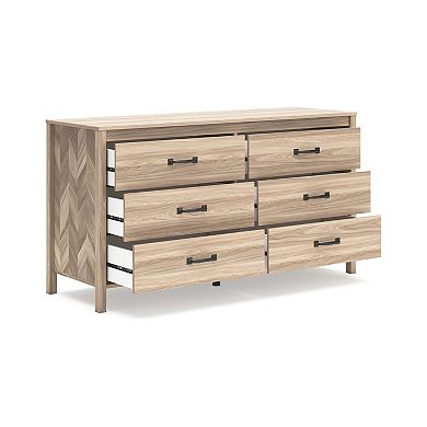 Bette Wide Dresser, 6 Drawers, Classic Light Oak Brown Finish, 60 Inch