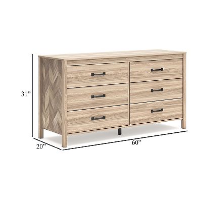 Bette Wide Dresser, 6 Drawers, Classic Light Oak Brown Finish, 60 Inch