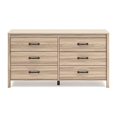 Bette Wide Dresser, 6 Drawers, Classic Light Oak Brown Finish, 60 Inch