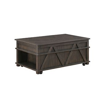 Leky Coffee Table, 44 Inch, 1 Lift Top with Shelf Underneath, Brown