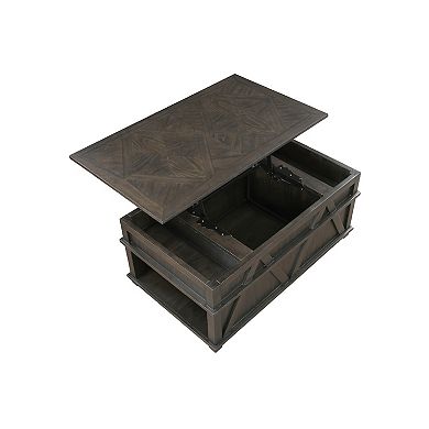 Leky Coffee Table, 44 Inch, 1 Lift Top with Shelf Underneath, Brown