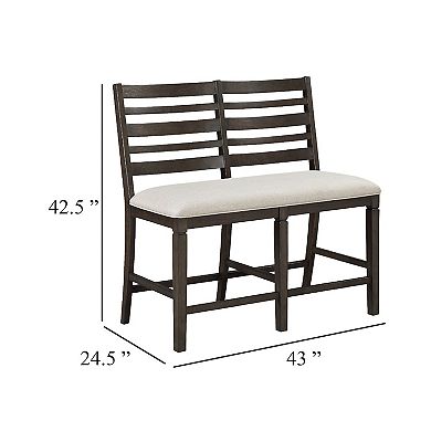 Vicy Counter Height Bench, Beige Fabric Seat, Espresso Brown Base