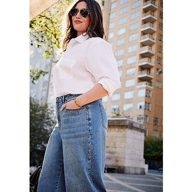 Avenue Women's Plus Size Studded Wide Leg Jean