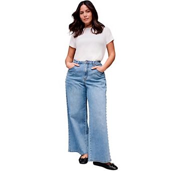 Avenue Women's Plus Size Studded Wide Leg Jean