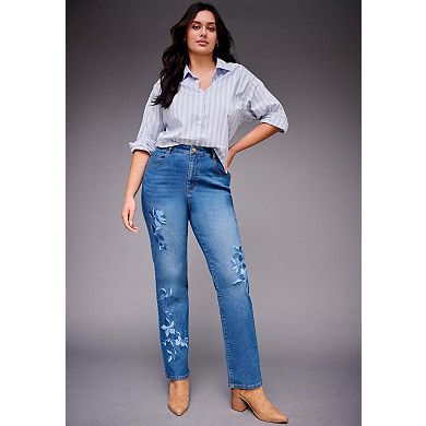 Avenue Women's Plus Size Embroidered Straight Leg Jean