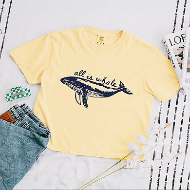 All Is Whale Sketched - Women's Boxy Crop Top Graphic T-Shirt