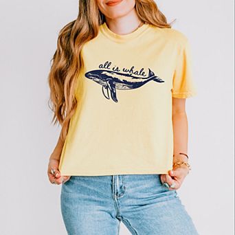 All Is Whale Sketched - Women's Boxy Crop Top Graphic T-Shirt