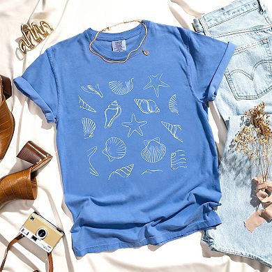 Seashells Square - Women's Garment Dyed Graphic T-Shirt