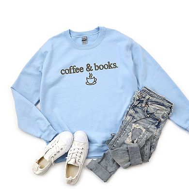 Embroidered Coffee & Books - Women's Graphic Sweatshirt