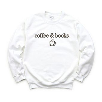 Embroidered Coffee & Books - Women's Graphic Sweatshirt