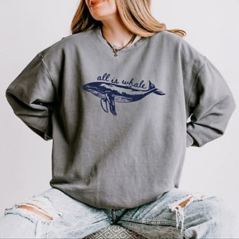 All Is Whale Sketched - Women's Lightweight Garment Dyed Sweatshirt
