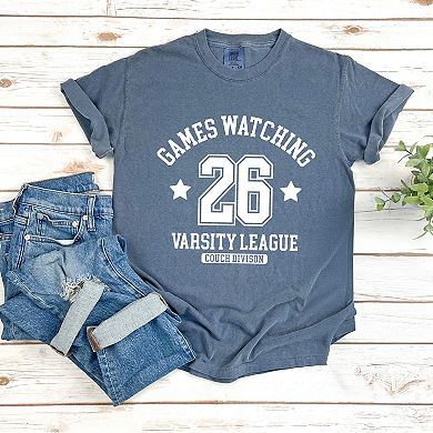 Games Watching Varsity League - Women's Garment Dyed Graphic T-Shirt