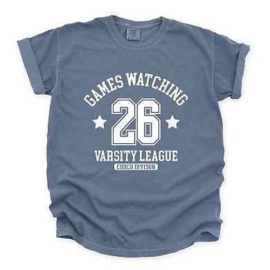 Games Watching Varsity League - Women's Garment Dyed Graphic T-Shirt