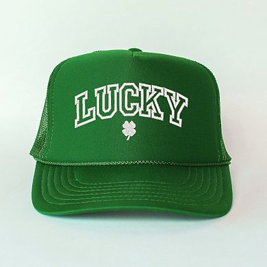 Embroidered Lucky Varsity Clover - Women's Graphic Foam Trucker Hat