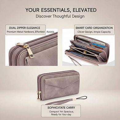 AKSZRI Women's RFID Wristlet Wallet - Large Capacity Purse with Multi-Card Holder