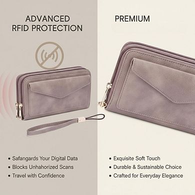 AKSZRI Women's RFID Wristlet Wallet - Large Capacity Purse with Multi-Card Holder