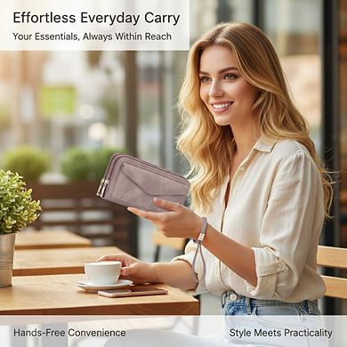 AKSZRI Women's RFID Wristlet Wallet - Large Capacity Purse with Multi-Card Holder