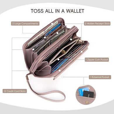 AKSZRI Women's RFID Wristlet Wallet - Large Capacity Purse with Multi-Card Holder