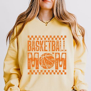 Basketball Mom Checkered Distressed - Women's Lightweight Garment Dyed Sweatshirt