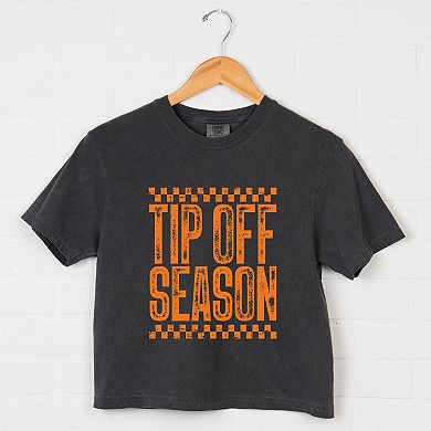 Tip Off Season Checkered Distressed - Women's Boxy Crop Top Graphic T-Shirt