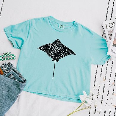 Spotted Stingray - Women's Boxy Crop Top Graphic T-Shirt