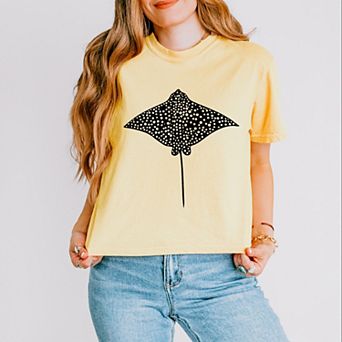 Spotted Stingray - Women's Boxy Crop Top Graphic T-Shirt