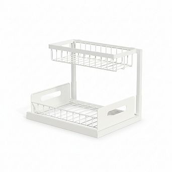 2 tier Pull Out Under Sink Organizer, Slide-Out Storage Shelf for Kitchen & Bathroom, White