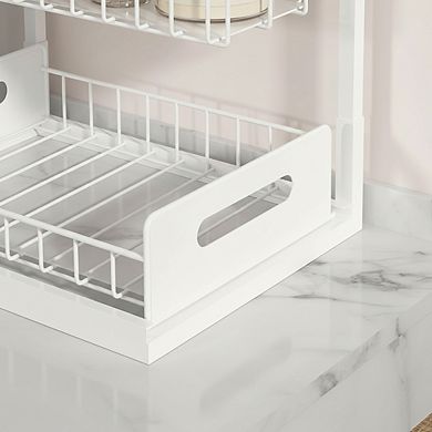 2-Tier Pull Out Under Sink Organizer, Slide-Out Storage Shelf for Kitchen & Bathroom, White
