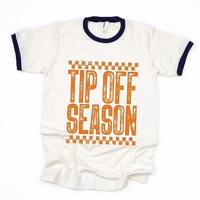 Tip Off Season Checkered Distressed - Women's Ringer Graphic T-Shirt