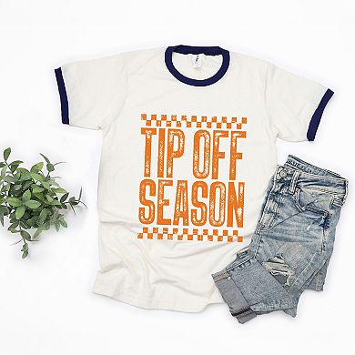 Tip Off Season Checkered Distressed - Women's Ringer Graphic T-Shirt