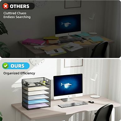 6 Tier Paper Organizer Mesh Desk Tray with Handle for Letter and A4 Files