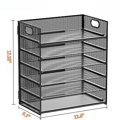 6 Tier Paper Organizer Mesh Desk Tray with Handle for Letter and A4 Files