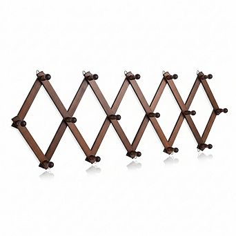Expandable Wall Hat Rack with 16 Wooden Hooks for Caps Bags and Hoodies