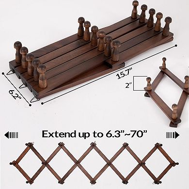 Expandable Wall Hat Rack with 16 Wooden Hooks for Caps Bags and Hoodies