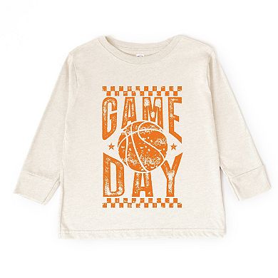 Basketball Game Day Checkered Distressed - Toddler Long Sleeve Graphic Tee