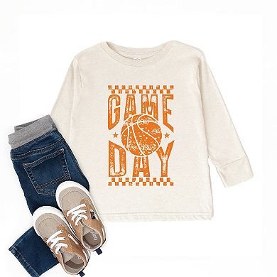 Basketball Game Day Checkered Distressed - Toddler Long Sleeve Graphic Tee