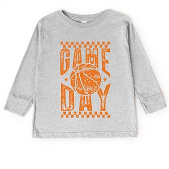 Basketball Game Day Checkered Distressed - Toddler Long Sleeve Graphic Tee