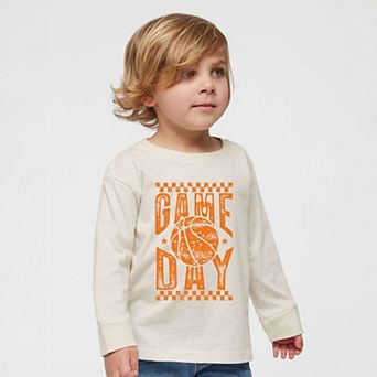 Basketball Game Day Checkered Distressed - Toddler Long Sleeve Graphic Tee