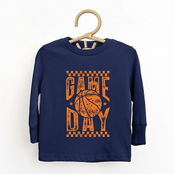 Basketball Game Day Checkered Distressed - Toddler Long Sleeve Graphic Tee