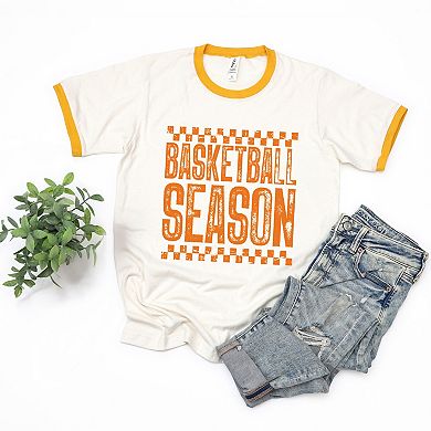 Basketball Season Checkered Distressed - Women's Ringer Graphic T-Shirt