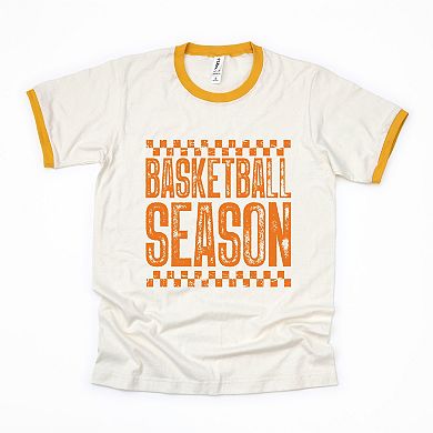 Basketball Season Checkered Distressed - Women's Ringer Graphic T-Shirt