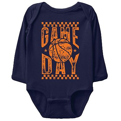 Basketball Game Day Checkered Distressed - Baby Long Sleeve Bodysuit