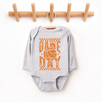 Basketball Game Day Checkered Distressed - Baby Long Sleeve Bodysuit