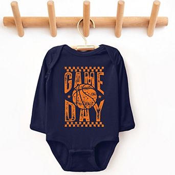 Basketball Game Day Checkered Distressed - Baby Long Sleeve Bodysuit