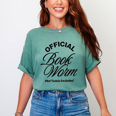 Official Book Worm Plot Twists Included - Women's Garment Dyed Graphic T-Shirt