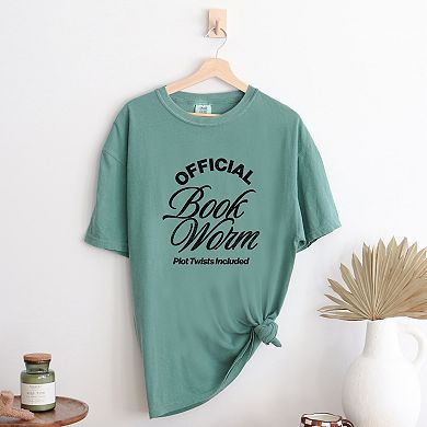 Official Book Worm Plot Twists Included - Women's Garment Dyed Graphic T-Shirt
