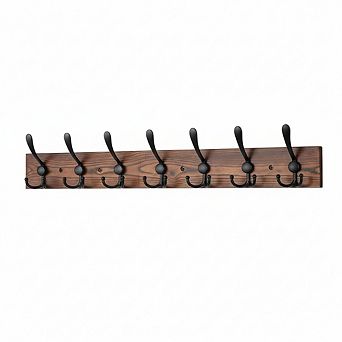 32.2 Inch Large Wall Mount Coat Rack with 8 Triple Metal Hooks Real Wood