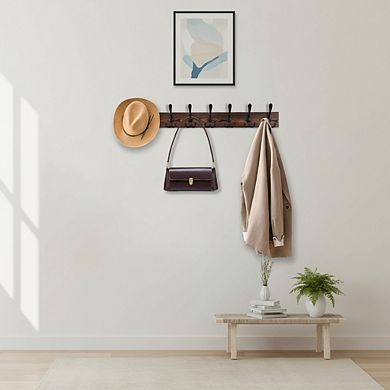32.2 Inch Large Wall Mount Coat Rack with 8 Triple Metal Hooks Real Wood